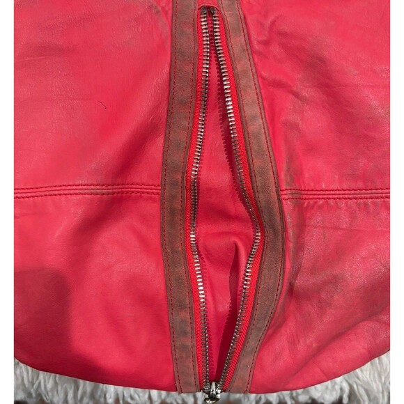 ALEXANDER WANG Donna Red/Pink Distressed Leather Hobo Crossbody Knot Zipper Bag - Picture 5 of 7
